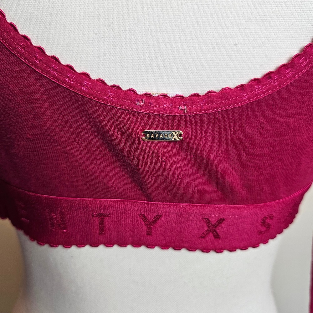 Savage X Fenty Pink Fuchsia Cotton Jersey Knit Long Sleeve Crop Top Size Small - Picture 4 of 10